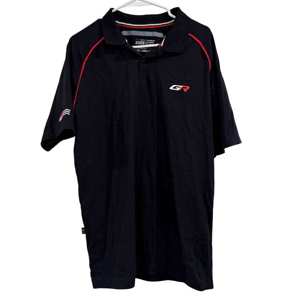 Toyota Gazoo Racing GR Black Polo Shirt Mens Large Red Piping Graphic Back